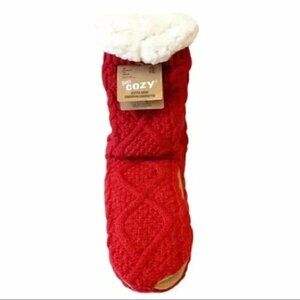 Just Cozy Reading Socks Slippers Red Cable Knit Fur Lined Size 5/6/7/8 NEW
